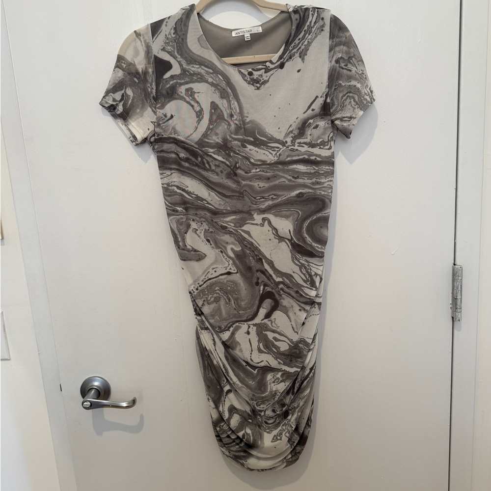 Gray Ruched Bodycon Midi Dress